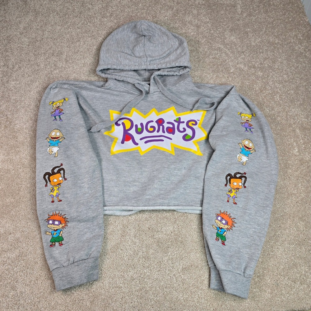 Nickelodeon Rugrats Cropped Hoodie‎ Gray Graphic XL Character Sleeve Print